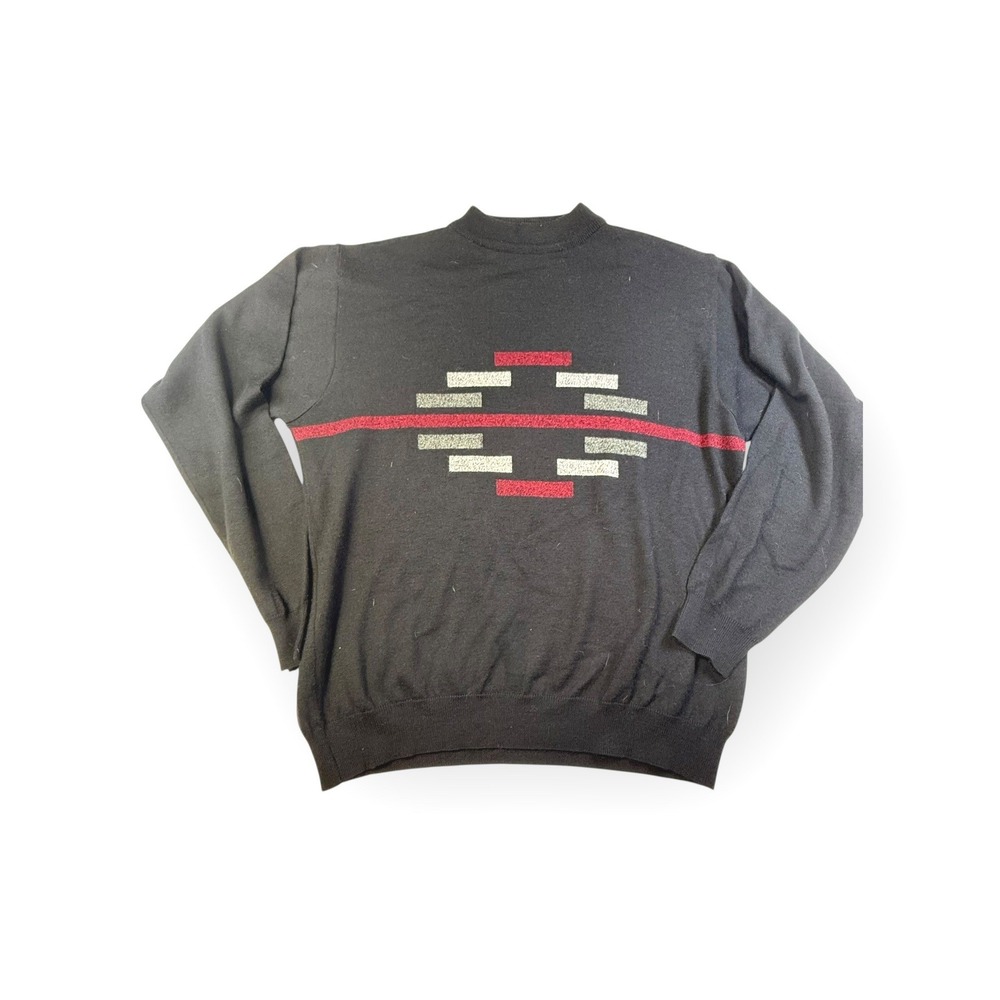 Bachrach Black Mock Neck Sweater Geometric Pattern Made in‎ Italy Men Size L